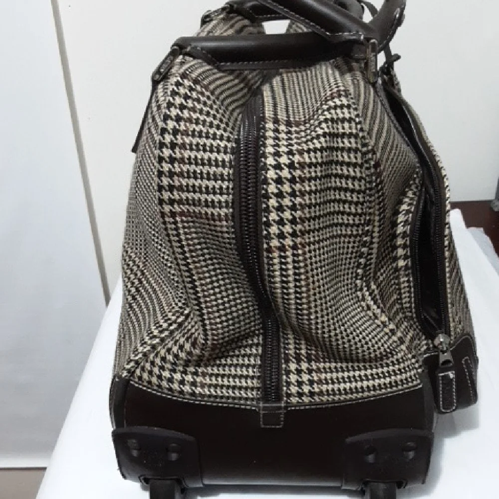 Vintage LAUREN RALPH LAUREN Brown‎ Houndstooth Plaid Duffel Bag